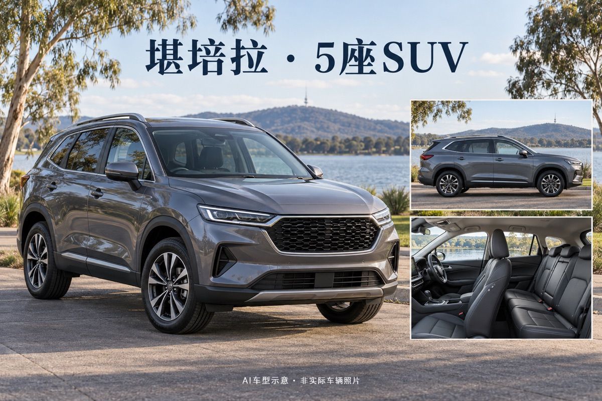 堪培拉5座SUV中文包車｜最多4人｜一日私人用車；AI車型示意，非實際車輛照片